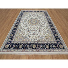 Load image into Gallery viewer, 9&#39;x12&#39;3&quot; Pearl White, Nain With Flower Medallion Design, 250 Kpsi, Soft Pile, Wool And Silk, Hand Knotted, Oriental Rug FWR549858