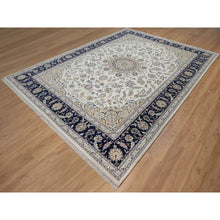 Load image into Gallery viewer, 9&#39;x12&#39;3&quot; Pearl White, Nain With Flower Medallion Design, 250 Kpsi, Soft Pile, Wool And Silk, Hand Knotted, Oriental Rug FWR549858
