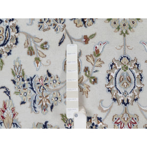 9'x12'3" Pearl White, Nain With Flower Medallion Design, 250 Kpsi, Soft Pile, Wool And Silk, Hand Knotted, Oriental Rug FWR549858