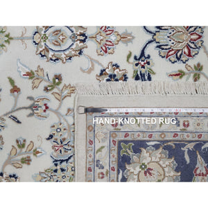 9'x12'3" Pearl White, Nain With Flower Medallion Design, 250 Kpsi, Soft Pile, Wool And Silk, Hand Knotted, Oriental Rug FWR549858