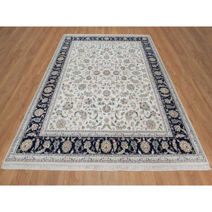 8'1"x10'2" Whisper White, Wool and Silk, Nain with All Over Flower Design, Soft Pile, 250 KPSI, Hand Knotted, Oriental Rug FWR549870