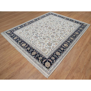 8'1"x10'2" Whisper White, Wool and Silk, Nain with All Over Flower Design, Soft Pile, 250 KPSI, Hand Knotted, Oriental Rug FWR549870