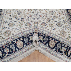 8'1"x10'2" Whisper White, Wool and Silk, Nain with All Over Flower Design, Soft Pile, 250 KPSI, Hand Knotted, Oriental Rug FWR549870