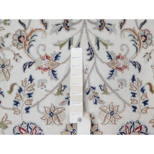 8'1"x10'2" Whisper White, Wool and Silk, Nain with All Over Flower Design, Soft Pile, 250 KPSI, Hand Knotted, Oriental Rug FWR549870