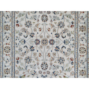 2'9"x18' Winter White, Soft Pile, Nain with All Over Flower Pattern, Wool and Silk, Hand Knotted, 250 KPSI, XL Runner, Oriental Rug FWR549882