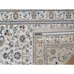 2'9"x18' Winter White, Soft Pile, Nain with All Over Flower Pattern, Wool and Silk, Hand Knotted, 250 KPSI, XL Runner, Oriental Rug FWR549882