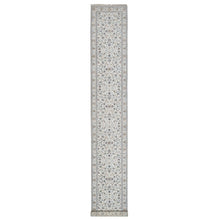 Load image into Gallery viewer, 2&#39;9&quot;x18&#39; Pristine White, Nain with All Over Flower Pattern, Wool and Silk, Hand Knotted, Soft Pile, 250 KPSI, XL Runner, Oriental Rug FWR549888