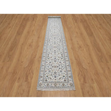 Load image into Gallery viewer, 2&#39;9&quot;x18&#39; Pristine White, Nain with All Over Flower Pattern, Wool and Silk, Hand Knotted, Soft Pile, 250 KPSI, XL Runner, Oriental Rug FWR549888