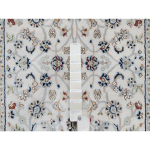 2'9"x18' Pristine White, Nain with All Over Flower Pattern, Wool and Silk, Hand Knotted, Soft Pile, 250 KPSI, XL Runner, Oriental Rug FWR549888