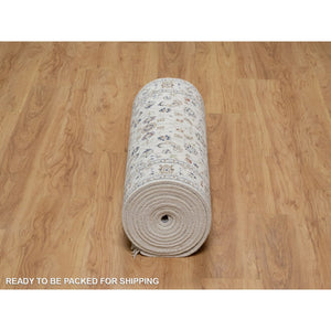 2'9"x18' Pristine White, Nain with All Over Flower Pattern, Wool and Silk, Hand Knotted, Soft Pile, 250 KPSI, XL Runner, Oriental Rug FWR549888