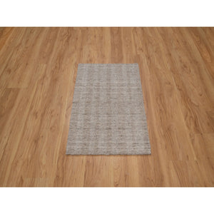 2'x3' Tan Brown, Vertical Stripes Design, Hand Loomed, Undyed Natural Wool, Mat, Sample, Oriental Rug FWR549894