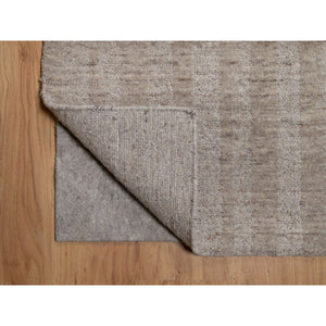 2'x3' Tan Brown, Vertical Stripes Design, Hand Loomed, Undyed Natural Wool, Mat, Sample, Oriental Rug FWR549894