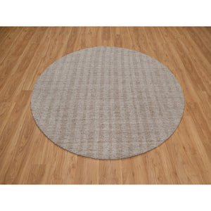 6'x6' Light Brown, Stripes Design With Salt And Pepper Effect, Hand Loomed, Undyed Natural Wool, Round, Oriental Rug FWR549930