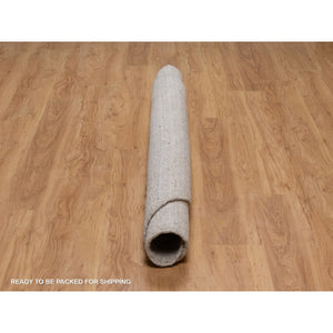 6'x6' Light Brown, Stripes Design With Salt And Pepper Effect, Hand Loomed, Undyed Natural Wool, Round, Oriental Rug FWR549930