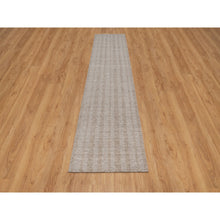 Load image into Gallery viewer, 2&#39;7&quot;x12&#39; Tan Brown, Undyed Natural Wool, Salt And Pepper Effect With Vertical Stripes Design, Hand Loomed, Runner, Oriental Rug FWR549936