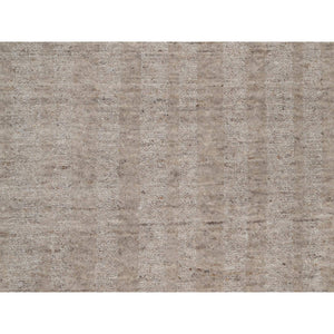 2'7"x12' Tan Brown, Undyed Natural Wool, Salt And Pepper Effect With Vertical Stripes Design, Hand Loomed, Runner, Oriental Rug FWR549936
