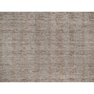 2'7"x10' Light Brown, Undyed Natural Wool, Vertical Stripes Design With Salt And Pepper Effect, Hand Loomed, Runner, Oriental Rug FWR549948