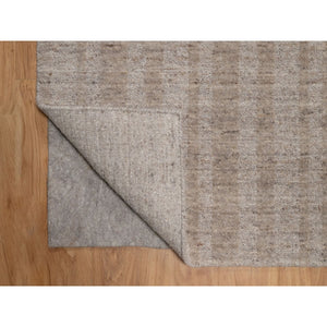 2'6"x8' Tan Brown, Undyed Natural Wool, Stripes Design With Salt And Pepper Effect, Hand Loomed, Runner, Oriental Rug FWR549960