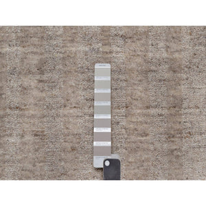 2'6"x8' Tan Brown, Undyed Natural Wool, Stripes Design With Salt And Pepper Effect, Hand Loomed, Runner, Oriental Rug FWR549960