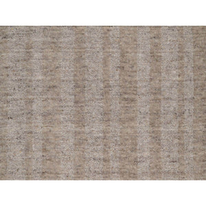 2'6"x8' Tan Brown, Undyed Natural Wool, Stripes Design With Salt And Pepper Effect, Hand Loomed, Runner, Oriental Rug FWR549960
