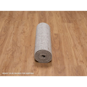 2'6"x8' Tan Brown, Undyed Natural Wool, Stripes Design With Salt And Pepper Effect, Hand Loomed, Runner, Oriental Rug FWR549960