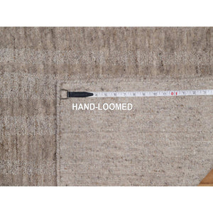 2'6"x8' Tan Brown, Undyed Natural Wool, Stripes Design With Salt And Pepper Effect, Hand Loomed, Runner, Oriental Rug FWR549960