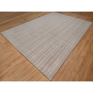 10'x14' Light Brown, Vertical Stripes Design With Salt And Pepper Effect, Hand Loomed, Undyed Natural Wool, Oriental Rug FWR549966