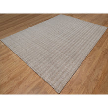Load image into Gallery viewer, 9&#39;1&quot;x12&#39; Beaver Brown, Undyed Natural Wool, Vertical Stripes Design With Salt And Pepper Effect, Hand Loomed, Oriental Rug FWR549972