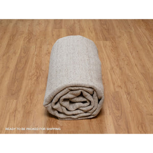 9'1"x12' Beaver Brown, Undyed Natural Wool, Vertical Stripes Design With Salt And Pepper Effect, Hand Loomed, Oriental Rug FWR549972