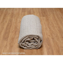 Load image into Gallery viewer, 9&#39;x12&#39; Light Brown, Vertical Stripes Design With Salt And Pepper Effect, Undyed Natural Wool, Hand Loomed, Oriental Rug FWR549978