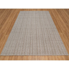 Load image into Gallery viewer, 8&#39;1&quot;x10&#39; Tan Brown, Hand Loomed, Salt And Pepper Effect With Vertical Stripes Design, Undyed Natural Wool, Oriental Rug FWR549990