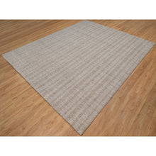 Load image into Gallery viewer, 8&#39;1&quot;x10&#39; Tan Brown, Hand Loomed, Salt And Pepper Effect With Vertical Stripes Design, Undyed Natural Wool, Oriental Rug FWR549990