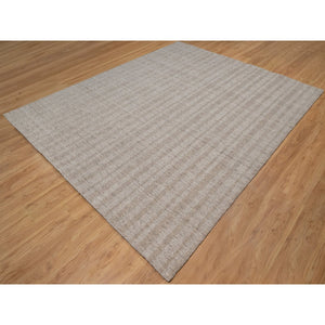 8'1"x10' Tan Brown, Hand Loomed, Salt And Pepper Effect With Vertical Stripes Design, Undyed Natural Wool, Oriental Rug FWR549990