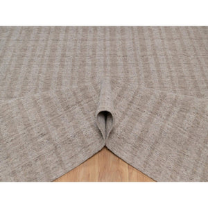 8'1"x10' Tan Brown, Hand Loomed, Salt And Pepper Effect With Vertical Stripes Design, Undyed Natural Wool, Oriental Rug FWR549990