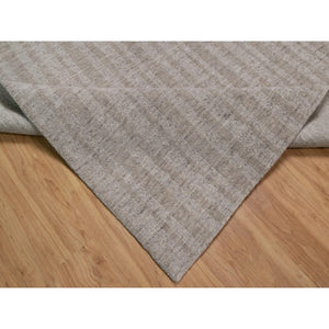 8'1"x10' Tan Brown, Hand Loomed, Salt And Pepper Effect With Vertical Stripes Design, Undyed Natural Wool, Oriental Rug FWR549990