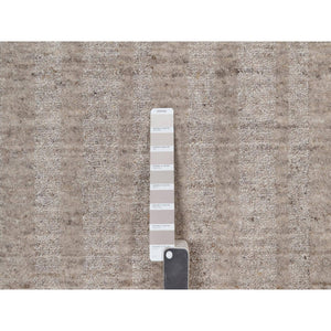 8'1"x10' Tan Brown, Hand Loomed, Salt And Pepper Effect With Vertical Stripes Design, Undyed Natural Wool, Oriental Rug FWR549990