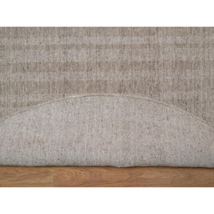 8'x8' Light Brown, Salt And Pepper Effect With Stripes Design, Hand Loomed, Undyed Natural Wool, Round, Oriental Rug FWR549996