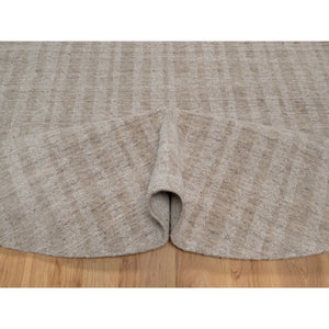 8'x8' Light Brown, Salt And Pepper Effect With Stripes Design, Hand Loomed, Undyed Natural Wool, Round, Oriental Rug FWR549996