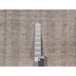 8'x8' Light Brown, Salt And Pepper Effect With Stripes Design, Hand Loomed, Undyed Natural Wool, Round, Oriental Rug FWR549996