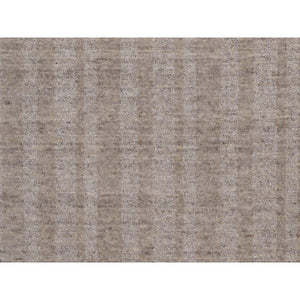 8'x8' Light Brown, Salt And Pepper Effect With Stripes Design, Hand Loomed, Undyed Natural Wool, Round, Oriental Rug FWR549996