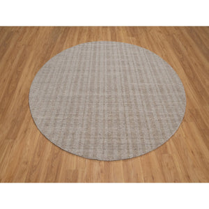 8'x8' Beaver Brown, Salt And Pepper Effect With Stripes Design, Hand Loomed, Undyed Natural Wool, Round, Oriental Rug FWR550002