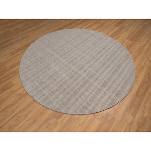 8'x8' Beaver Brown, Salt And Pepper Effect With Stripes Design, Hand Loomed, Undyed Natural Wool, Round, Oriental Rug FWR550002