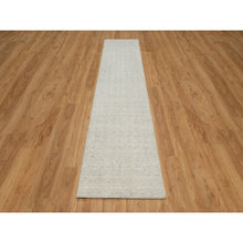 Load image into Gallery viewer, 2&#39;7&quot;x12&#39; Alabaster White, Salt And Pepper Effect With Vertical Stripes Design, Undyed Natural Wool, Hand Loomed, Runner, Oriental Rug FWR550008