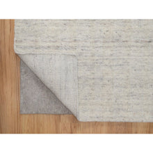 Load image into Gallery viewer, 2&#39;7&quot;x12&#39; Alabaster White, Salt And Pepper Effect With Vertical Stripes Design, Undyed Natural Wool, Hand Loomed, Runner, Oriental Rug FWR550008