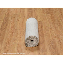 Load image into Gallery viewer, 2&#39;7&quot;x12&#39; Alabaster White, Salt And Pepper Effect With Vertical Stripes Design, Undyed Natural Wool, Hand Loomed, Runner, Oriental Rug FWR550008