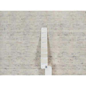 2'5"x10' Chiffon White, Hand Loomed, Salt And Pepper Effect With Vertical Stripes Design, Undyed Natural Wool, Runner, Oriental Rug FWR550020