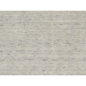 2'5"x10' Chiffon White, Hand Loomed, Salt And Pepper Effect With Vertical Stripes Design, Undyed Natural Wool, Runner, Oriental Rug FWR550020