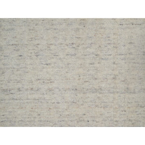 2'8"x8' Alabaster White, Undyed Natural Wool, Vertical Stripes Design With Salt And Pepper Effect, Hand Loomed, Runner, Oriental Rug FWR550032