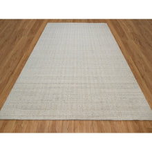 Load image into Gallery viewer, 9&#39;x12&#39; Papyrus White, Undyed Natural Wool, Vertical Stripes Design With Salt And Pepper Effect, Hand Loomed, Oriental Rug FWR550038