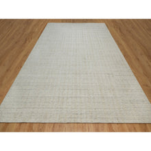 Load image into Gallery viewer, 10&#39;x14&#39; Papyrus White, Undyed Natural Wool, Vertical Stripes Design With Salt And Pepper Effect, Hand Loomed, Oriental Rug FWR550044